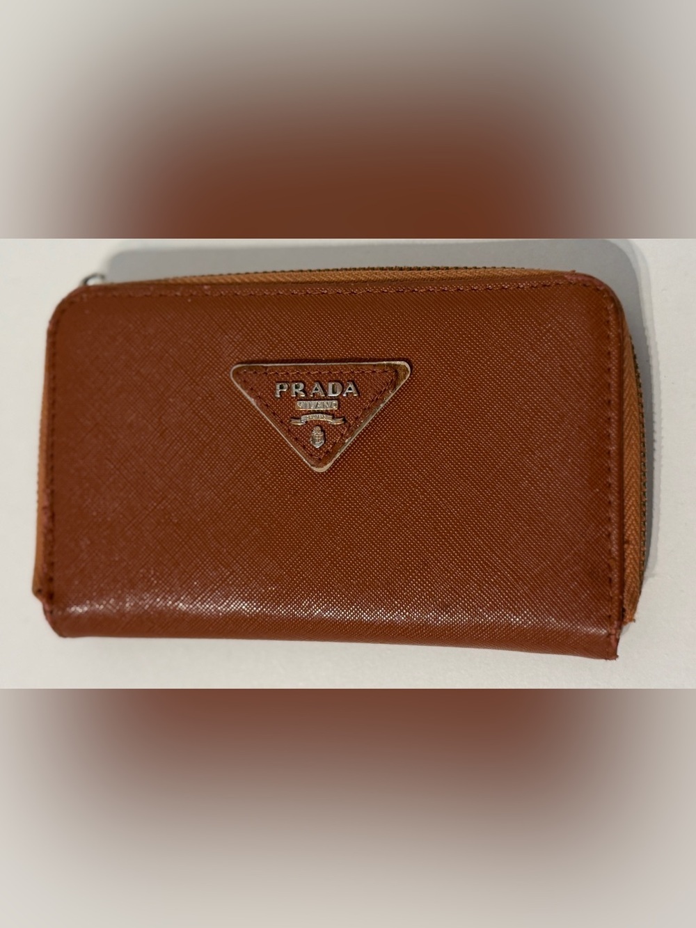 PRADA Saffiano Leather Zip Around Long Wallet in Brown